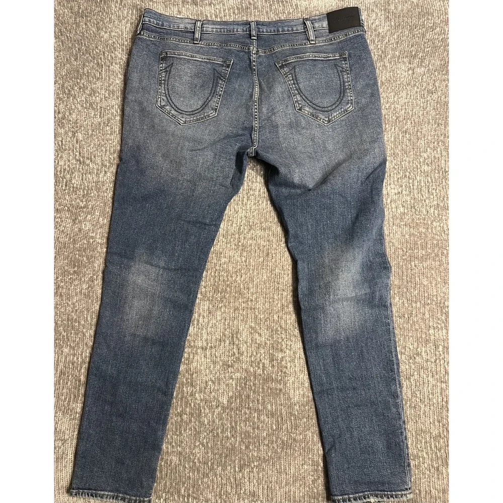 True Religion Jeans Mens 44x33 Ricky Relaxed Skinny Med Blue Wash Denim